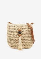 Torebki damskie - Beżowa Torebka z Plecionki Ozdobiona Frędzlami Odrelina - miniaturka - grafika 1