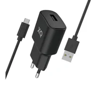 Ładowarki do telefonów - Xqisit USB A 2,4 A + kable microUSB 1m (czarna) - miniaturka - grafika 1