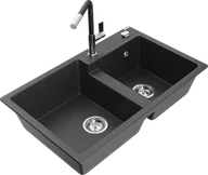 Zlewozmywaki z baterią - Mexen Tomas zlewozmywak granitowy 2-komorowy z baterią kuchenną Flora, czarny nakrapiany - 6516-76-670401-07 - miniaturka - grafika 1
