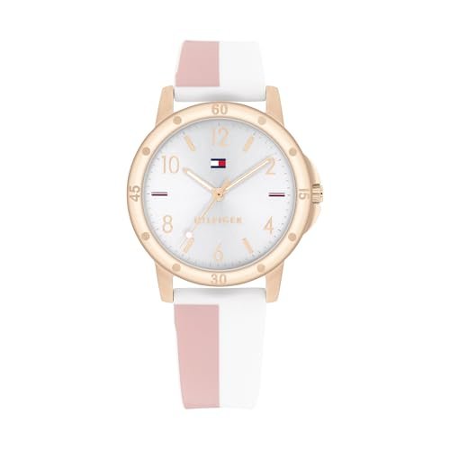 Tommy Hilfiger Dziewczęcy analogowy zegarek kwarcowy z silikonowym paskiem 1720015, Srebrny, pasek