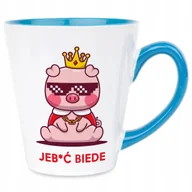 Kubki - Kubek Latte Niebiesko Biały JEB*Ć BIEDE 300 ml Na Prezent Zabawne Wzory - miniaturka - grafika 1