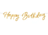 Dekoracje sali - Baner z napisem Happy Birthday złoty - 110 cm - 1 szt. - miniaturka - grafika 1
