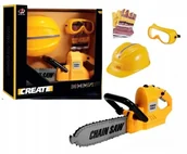 Zabawy w naśladowanie dorosłych - ELEKTRYCZNA PIŁA ŁAŃCUCHOWA KASK RĘKAWICE OKULARY DRWALA ZESTAW 4w1 G254 - miniaturka - grafika 1