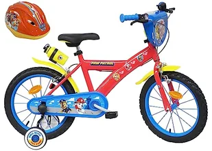 ATLAS Rower dziecięcy wyposażony w 2 hamulce, uchwyt na bidon na błotnik, płyta przednia, wyjmowane stabilizatory + kask Pat Patrol w zestawie chłopiec, czerwony, 16 cali - Rowery - miniaturka - grafika 1