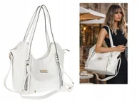 Torebki damskie - Torebka Damska Worek Shopper Modna Torba na Ramię duża pajemna CH2163 Biała - miniaturka - grafika 1