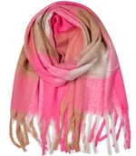 Apaszki i szaliki damskie - Ciepły szal szalik krata kratka puchata dzianina - miniaturka - grafika 1