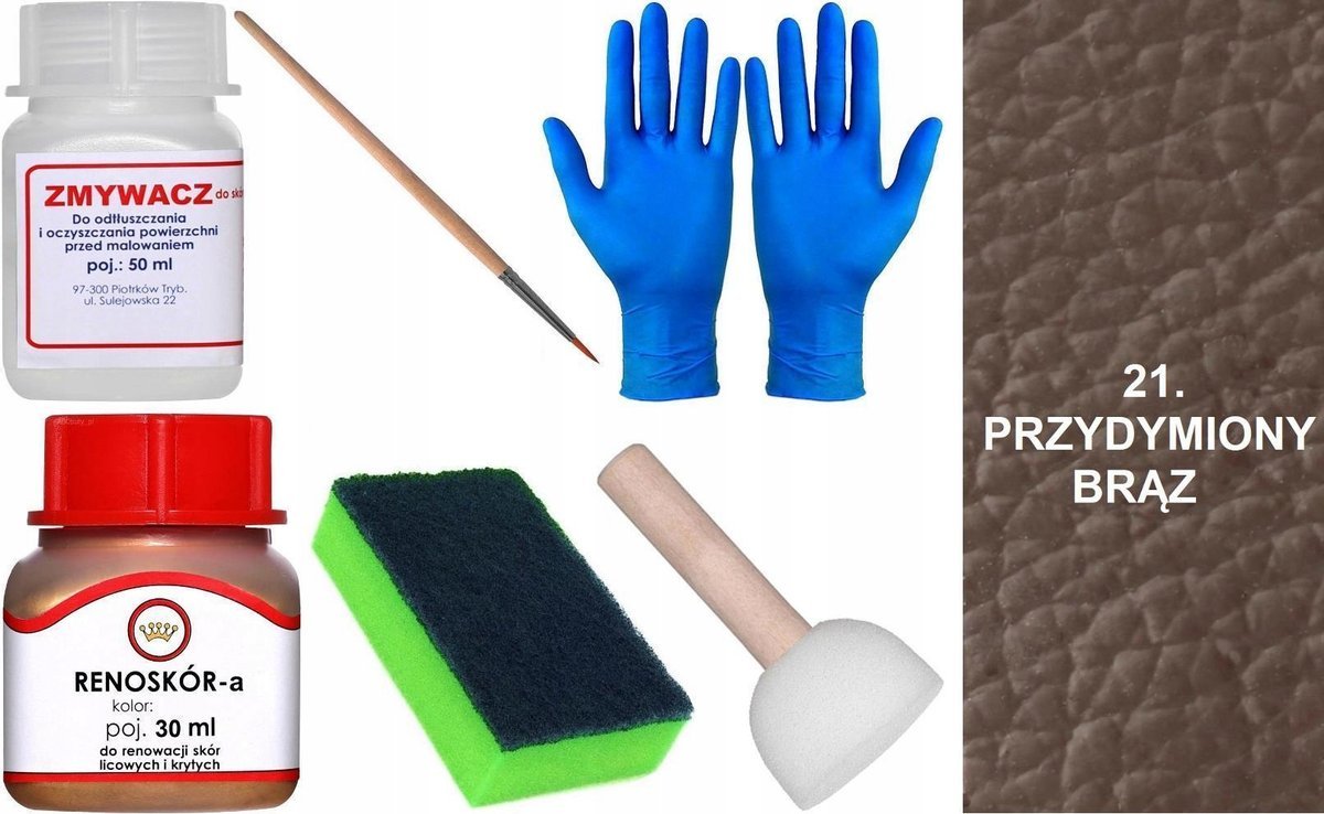BRĄZ PRZYDYMIONY 21 Renoskór ZESTAW DO RENOWACJI SKÓRY BUTÓW Farba Zmywacz