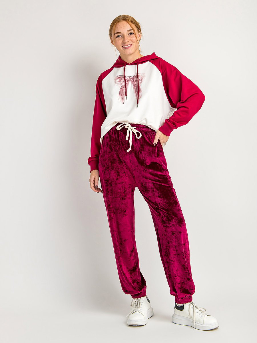 Spodnie welurowe L bordowy