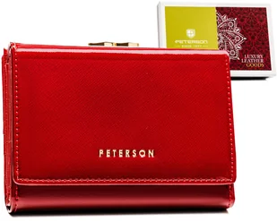 Portfel damski z lakierowanej skóry naturalnej czerwony mały elegancki portmonetka na bigiel ochrona kart RFID PETERSON - Portfele - miniaturka - grafika 1