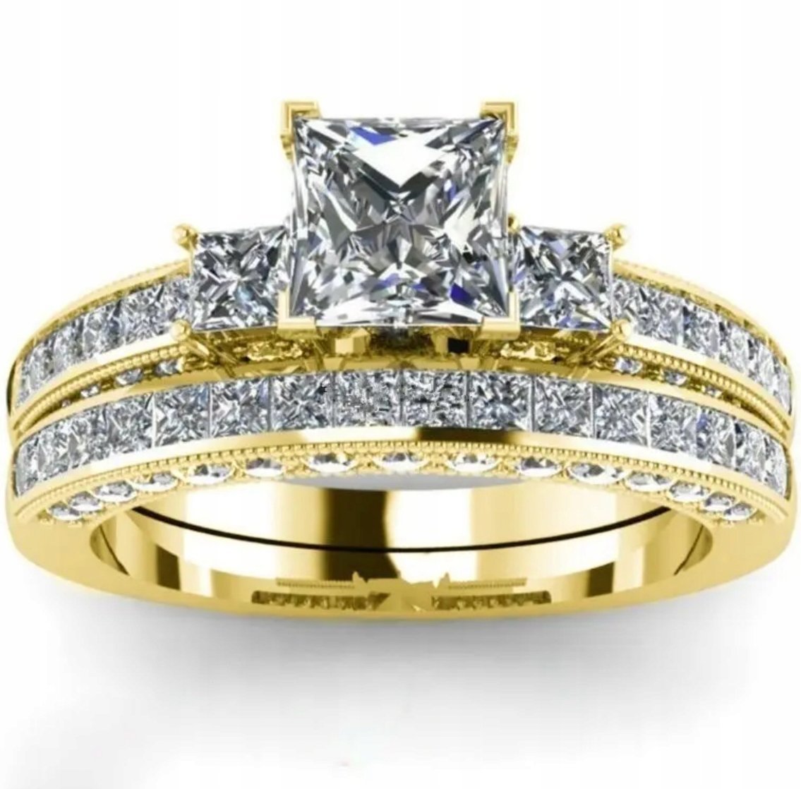 Złoty Pierścionek Cyrkonia Duża Cyrkonie Podwójny Stal Chirurgiczna