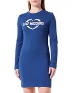 Sukienki - Love Moschino Damska sukienka z długim rękawem z nadrukiem holograficznym w sercu, niebieski, 40 - miniaturka - grafika 1