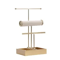 Biżuteria - akcesoria - Złoty 3-poziomowy stojak na biżuterię w kształcie litery T Bransoletka Stojak na biżuterię Pierścionek na biżuterię Stojak na biżuterię Kolczyk Złoto - miniaturka - grafika 1