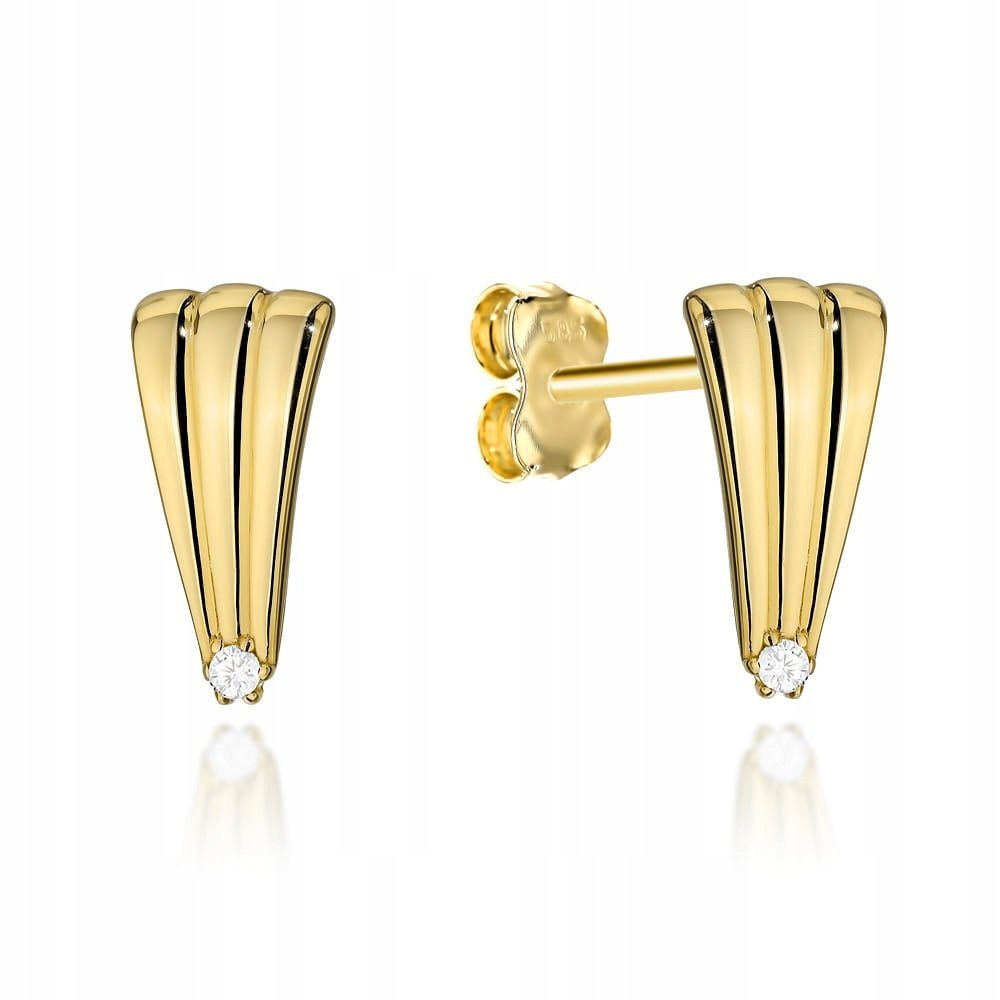Złote 585 kolczyki wydłużona muszelka z cyrkonią elegancki dodatek 14k