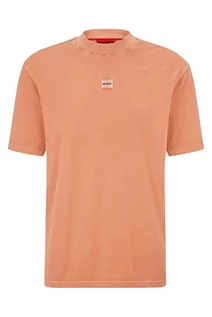 Koszulki męskie - HUGO Męski T-shirt Direzzi Relaxed-Fit z bawełnianego dżerseju z naszywką z logo, jasnopomarańczowy, M - grafika 1
