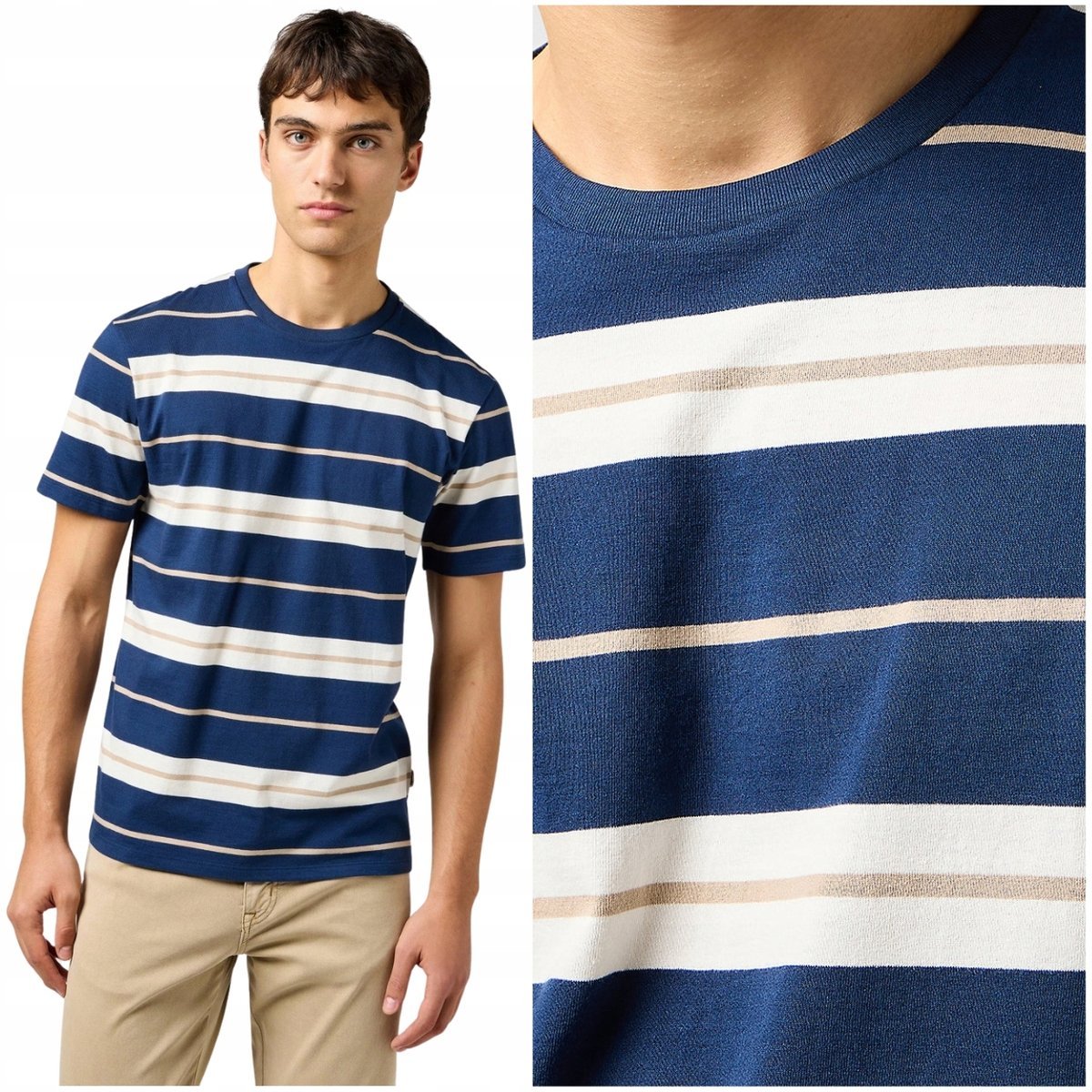 Wrangler STRIPE TEE Iris granatowa bawełniana koszulka t-shirt w paski L