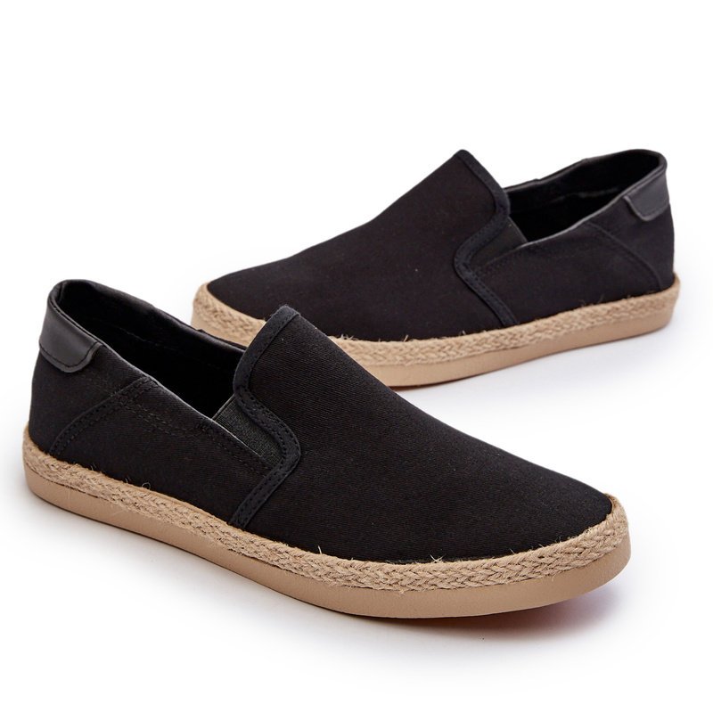 Męskie Tenisówki Espadryle Z Plecionką Czarne Fenen-41