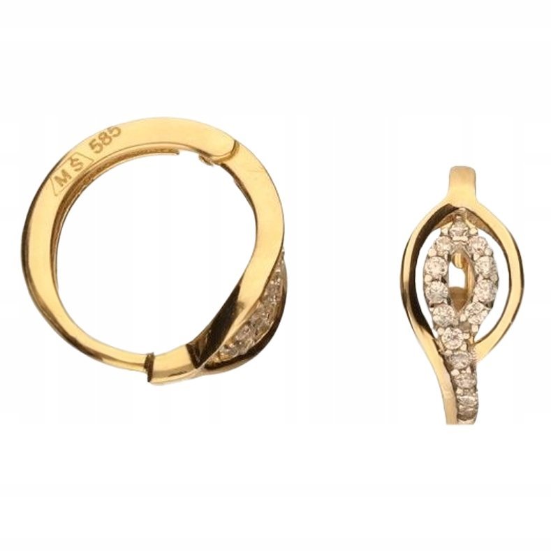 Eleganckie kolczyki złote 14K z cyrkoniami modne kółeczka średnica 12 mm
