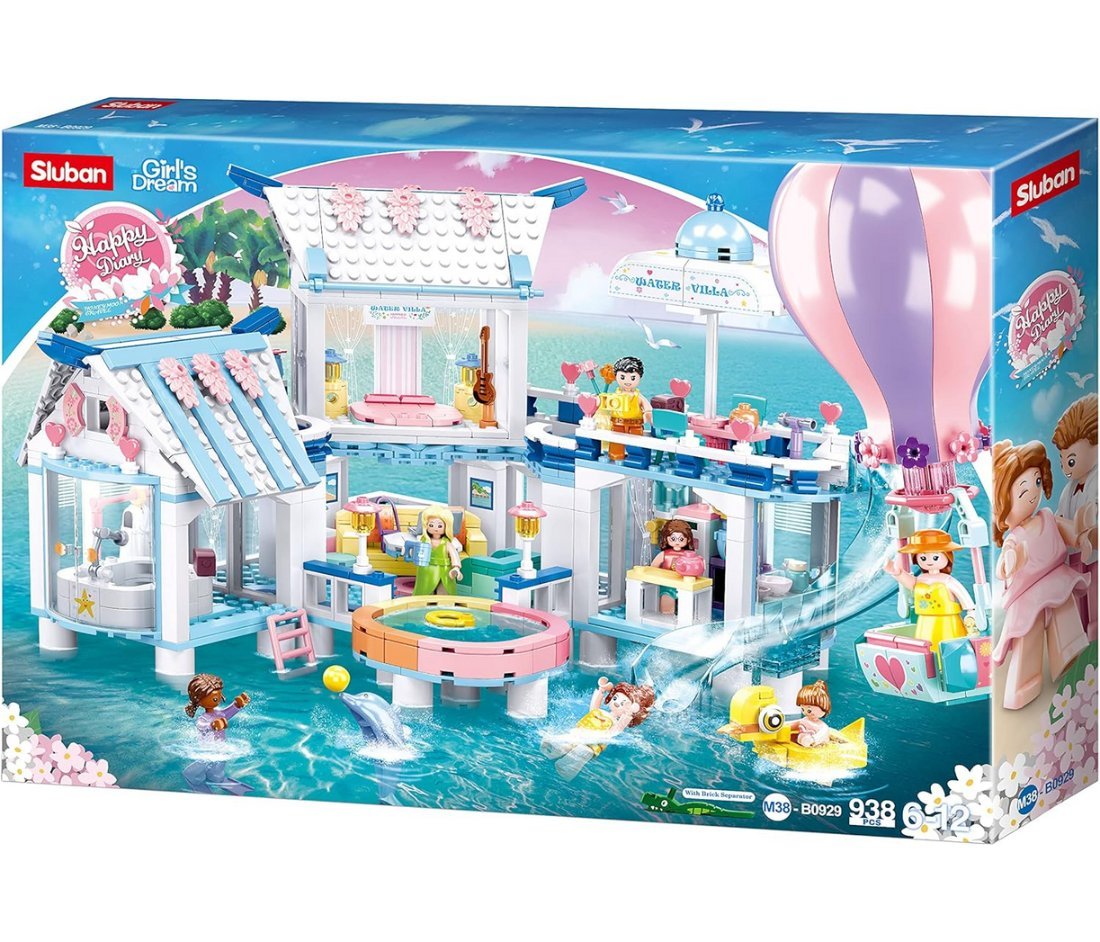 SLUBAN Klocki Willa z Basenem przy Morzu Mega Zestaw M38-B0929 Balon