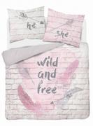 Pościel - Pościel bawełniana, Detexpol, z napisem "Wild and free", 160x200 cm, 3 elementy - miniaturka - grafika 1