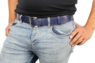 Pasek Męski Skórzany PAS-MAX (PL) Skóra Licowa EXTRA 40 mm Niebieski Z Czerwoną Nitką - Paski - miniaturka - grafika 13