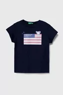 Koszulki dla dziewczynek - United Colors of Benetton t-shirt bawełniany dziecięcy kolor granatowy - miniaturka - grafika 1