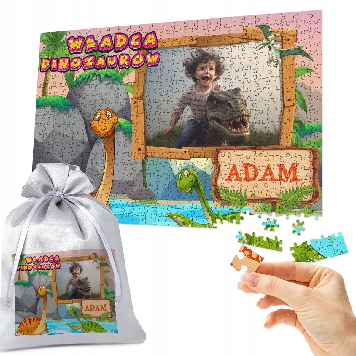 PUZZLE 500 el. TWOJE FOTO DINOZAURY - IDEALNY PREZENT DZIECKA SZKOŁY IMIĘ
