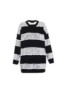 Swetry damskie - faina Damski sweter w paski, nieregularny sweter z cekinami, z okrągłym dekoltem, czarny, rozmiar XL/XXL, czarny, XL - miniaturka - grafika 1