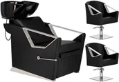 Meble fryzjerskie - Lars zestaw myjnia fryzjerska i 2 x fotel fryzjerski hydrauliczny obrotowy do salonu fryzjerskiego myjka ruchoma misa ceramiczna armatura bateria słuchawka - miniaturka - grafika 1
