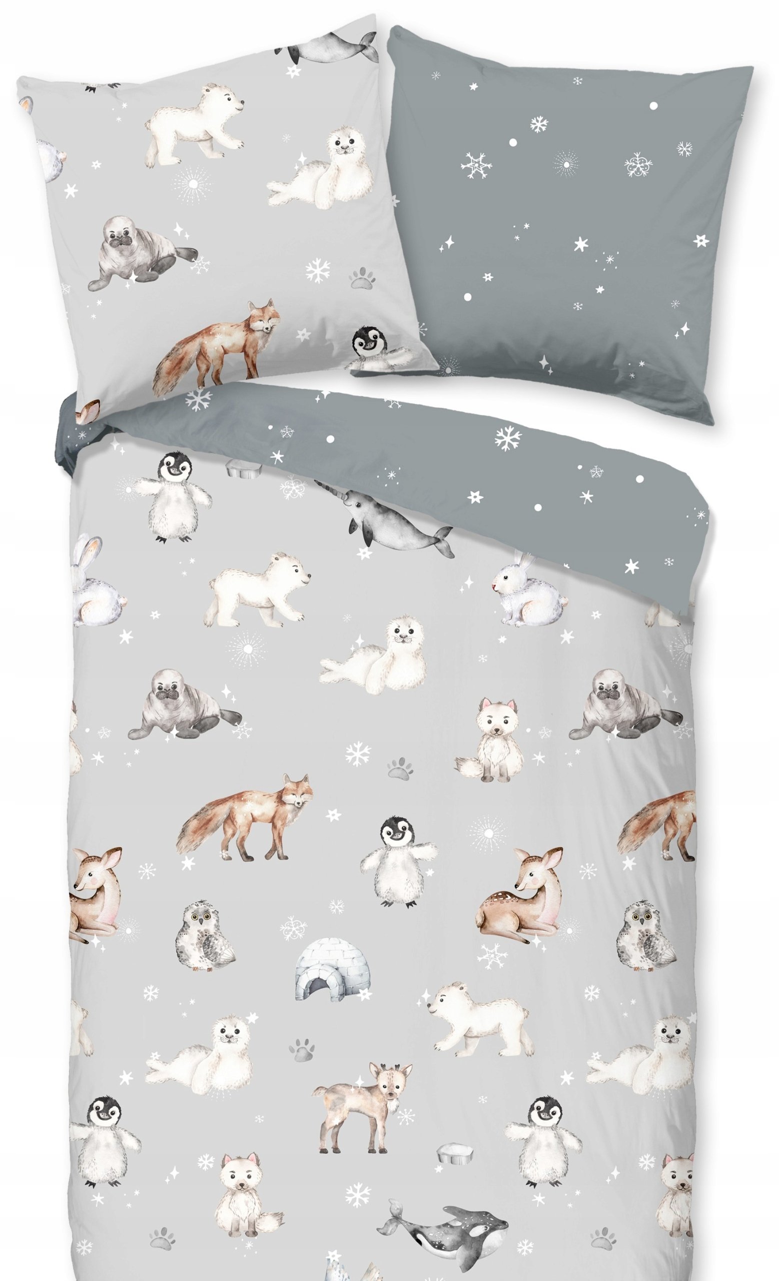Pościel flanelowa Zima lis pingwin foka 135x200 bawełniana Orginał