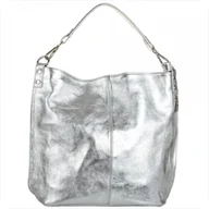 Torebki damskie - Torebka skórzana na ramię srebrna XL - miniaturka - grafika 1