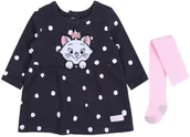 Sukienki i spódniczki dla dziewczynek - Grafitowa Sukienka W Kropki Z Kotką Marie W Komplecie Z Różowymi Rajstopami Aryskotraci 0-3 M 62 Cm - miniaturka - grafika 1