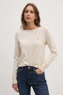 Swetry damskie - Tommy Hilfiger sweter damski kolor beżowy lekki WW0WW40099 - miniaturka - grafika 1