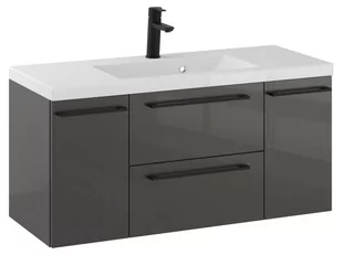 Szafka Wisząca Z Umywalką RON 100 cm D - Titan Wysoki Połysk - Uchwyty Czarne Matowe - Szafki łazienkowe - miniaturka - grafika 1