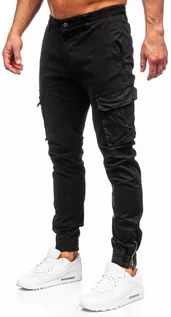 Spodnie męskie - Czarne spodnie materiałowe joggery bojówki męskie Denley 77322 - grafika 1