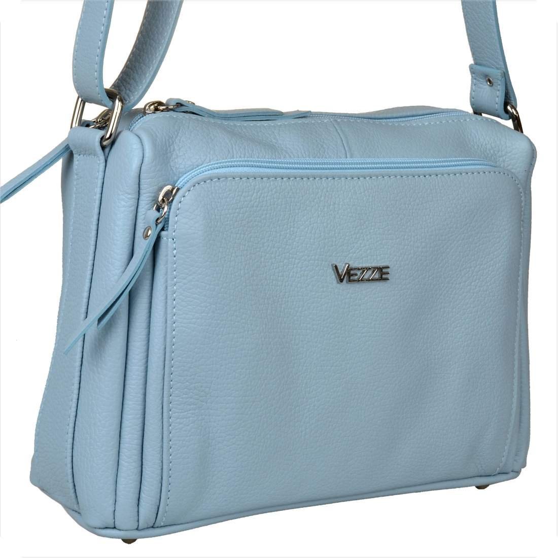 Włoska skórzana torebka niebieska baby blue VEZZE srebrne okucia