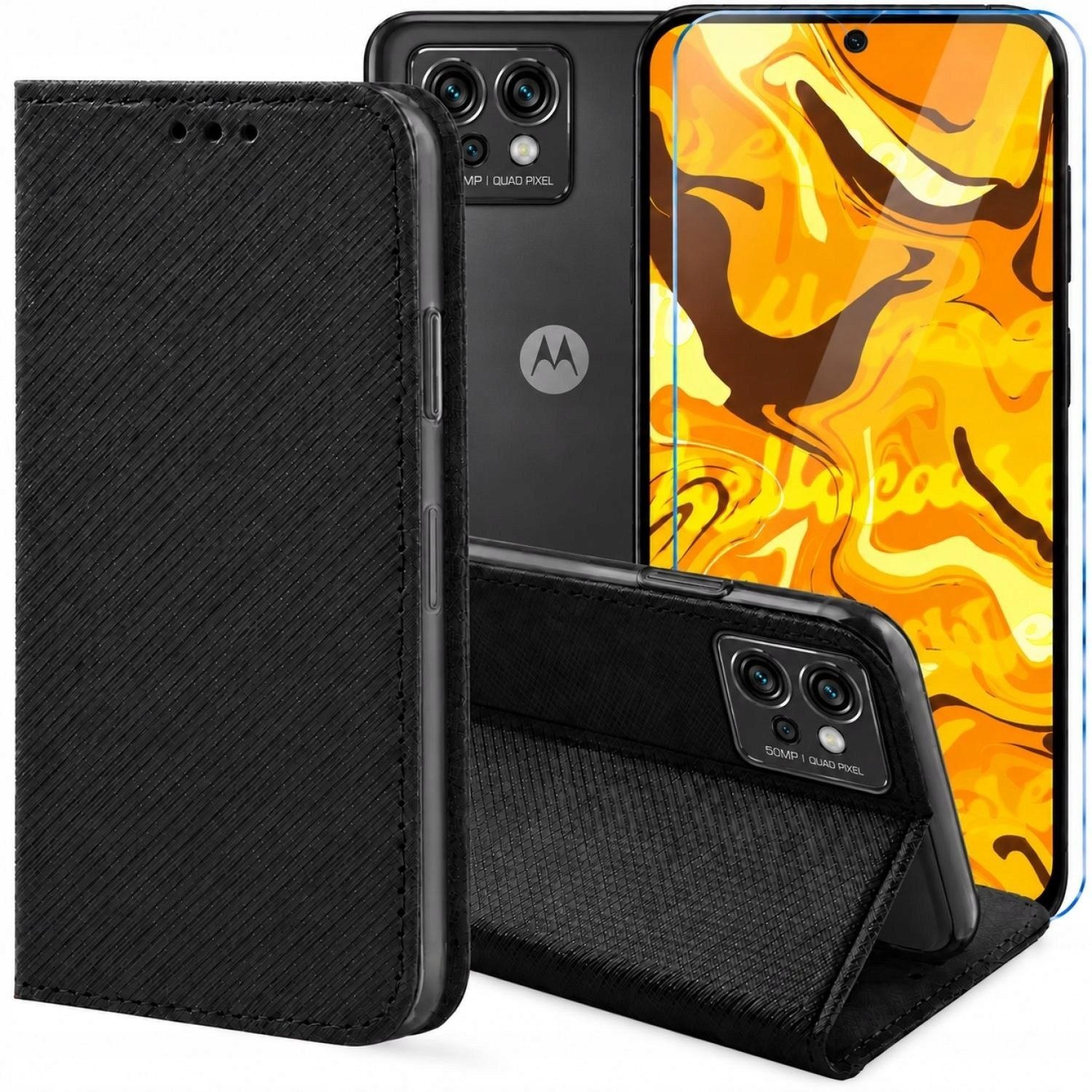 Hello Case Etui z Klapką Do Motorola Moto G32 Czarne, Zamykane, Magnetyczne Szkło BNDL1184