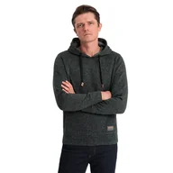 Bluzy męskie - Bluza męska nierozpinana kangurka z kapturem - oliwkowy melanż V3 B1675 S - miniaturka - grafika 1