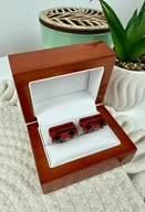 Spinki do mankietów i krawatów - Czerwone autobusowe spinki do mankietów - miniaturka - grafika 1