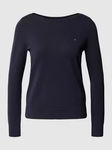 Sweter z dzianiny z wyhaftowanym logo - Swetry damskie - miniaturka - grafika 1
