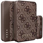 Powerbanki - Guess Powerbank 15W GUPB5LP4GEGW 5000mAh brązowy/brown 4G Leather Metal Logo - miniaturka - grafika 1