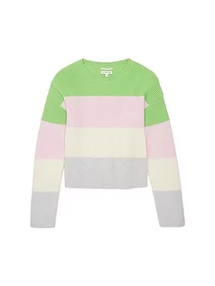 Paski - TOM TAILOR Dziewczęcy sweter w paski, 32555-green pink wielokolorowy pasek, 164 cm - grafika 1