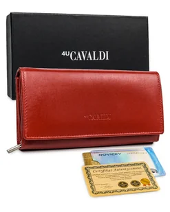 Portfel damski skórzany Cavaldi duży na karty dokumenty dowód rejestracyjny z ochroną RFID, czerwony - Portfele - miniaturka - grafika 1