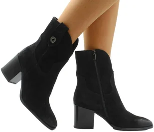 Botki Karino 4856 003-F Czarny Welur Skóra Naturalna - KARINO - Botki damskie - miniaturka - grafika 1
