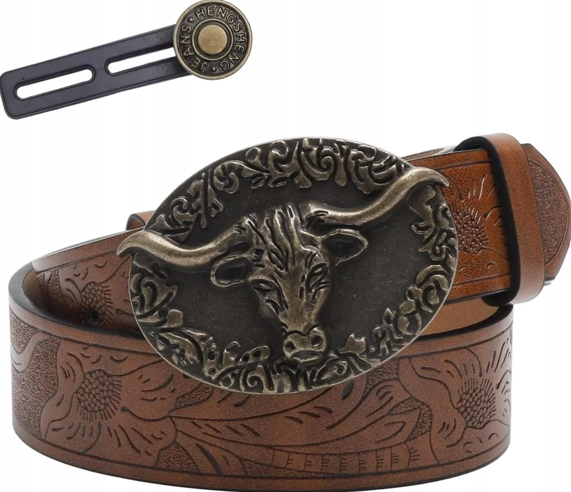 PASEK 120 CM SKÓRZANY BRĄZOWY UNISEX WESTERN KOWBOJSKI Z KLAMRĄ MĘSKI