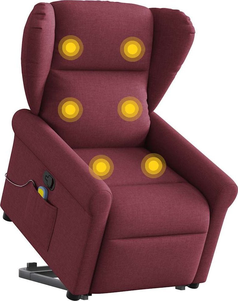 vidaXL Podnoszony fotel masujący, rozkładany, bordowy, obity tkaniną