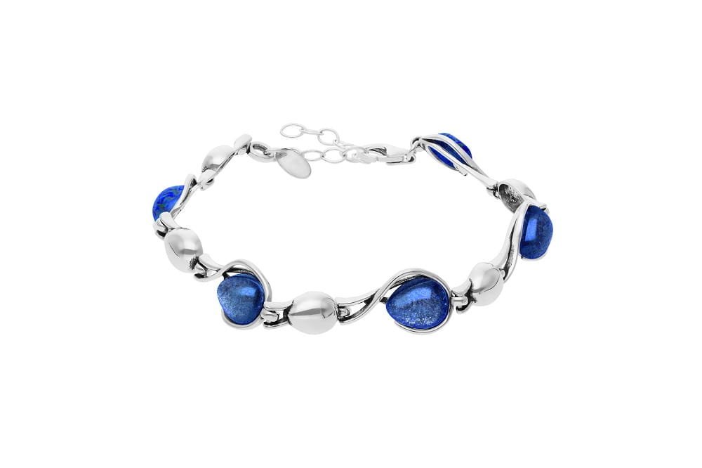 Srebrna bransoletka z niebieskimi mieniącymi kamieniami pr. 925