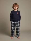 Piżamy chłopięce - Sinsay - Piżama z flanelowymi spodniami w kratę - granatowy - miniaturka - grafika 1