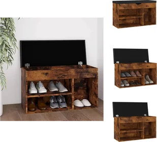vidaXL Ławka na buty z poduszką dąb wędzony 80x30x47 cm materiał drewnopochodny - Stojaki i szafki na buty - Szafki na buty - miniaturka - grafika 1
