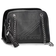 Torebki damskie - Pepe Jeans Donna Średnia czarna torba na ramię 24 x 17,5 x 12 cm, skóra syntetyczna, czarno-biała, średnia torba na ramię, czarny/biały, Średnia torba na ramię - miniaturka - grafika 1