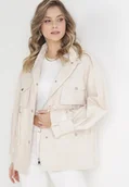 Kurtki damskie - Jasnobeżowa Kurtka Parka z Dużymi Kieszeniami Talaha - miniaturka - grafika 1